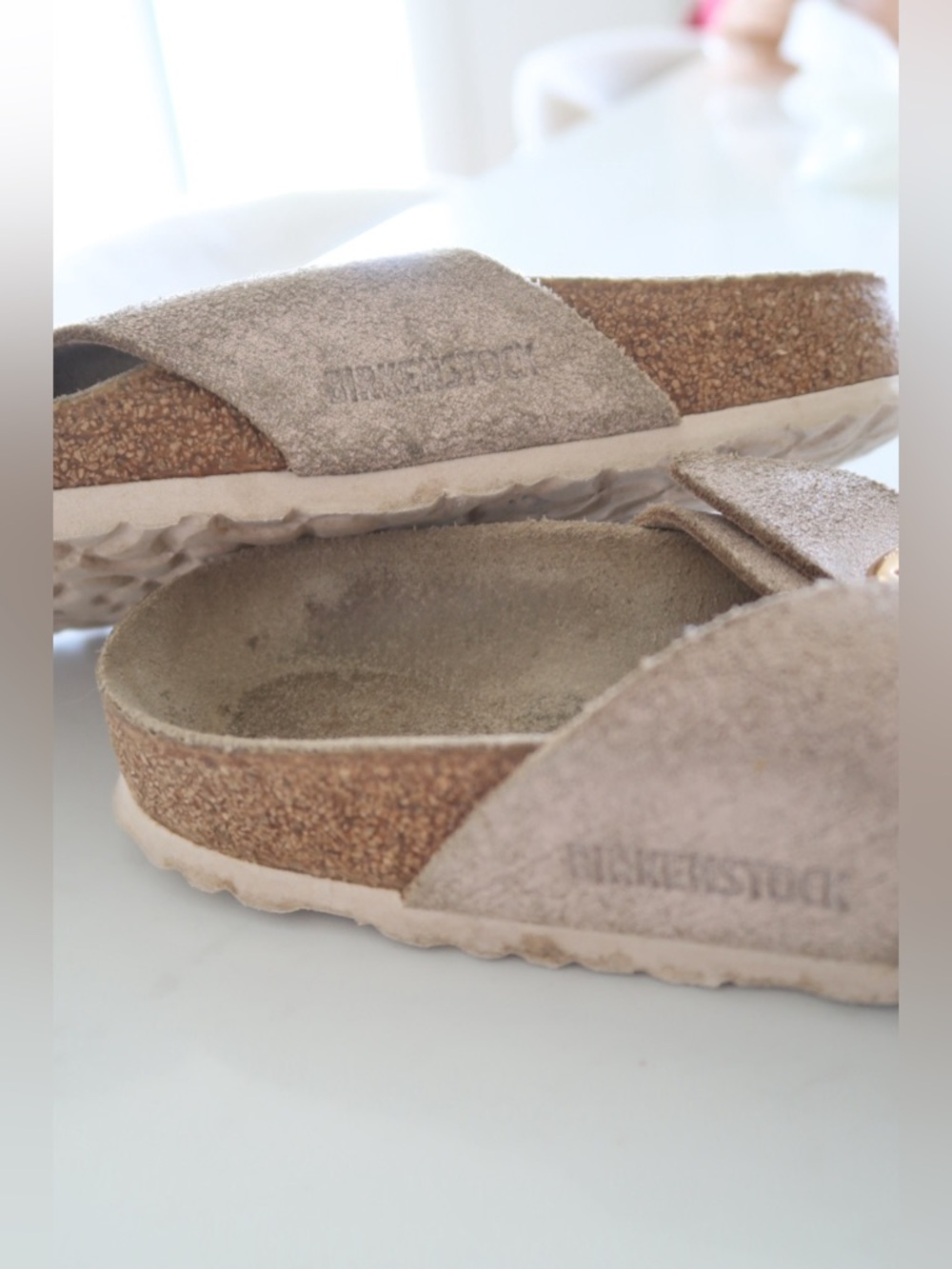 Birkenstock Siena Big Buckle Sandals in Beige with Gold Buckles - Picture 2 of 2